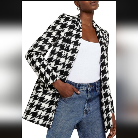 Women's Black and White Houndstooth Jacket - Picture 1 of 5